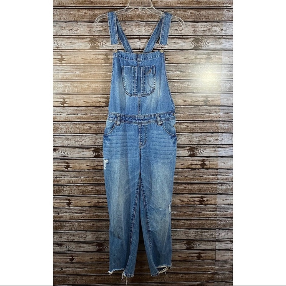 Kensie Jean- Distressed Denim Overall/Bibs